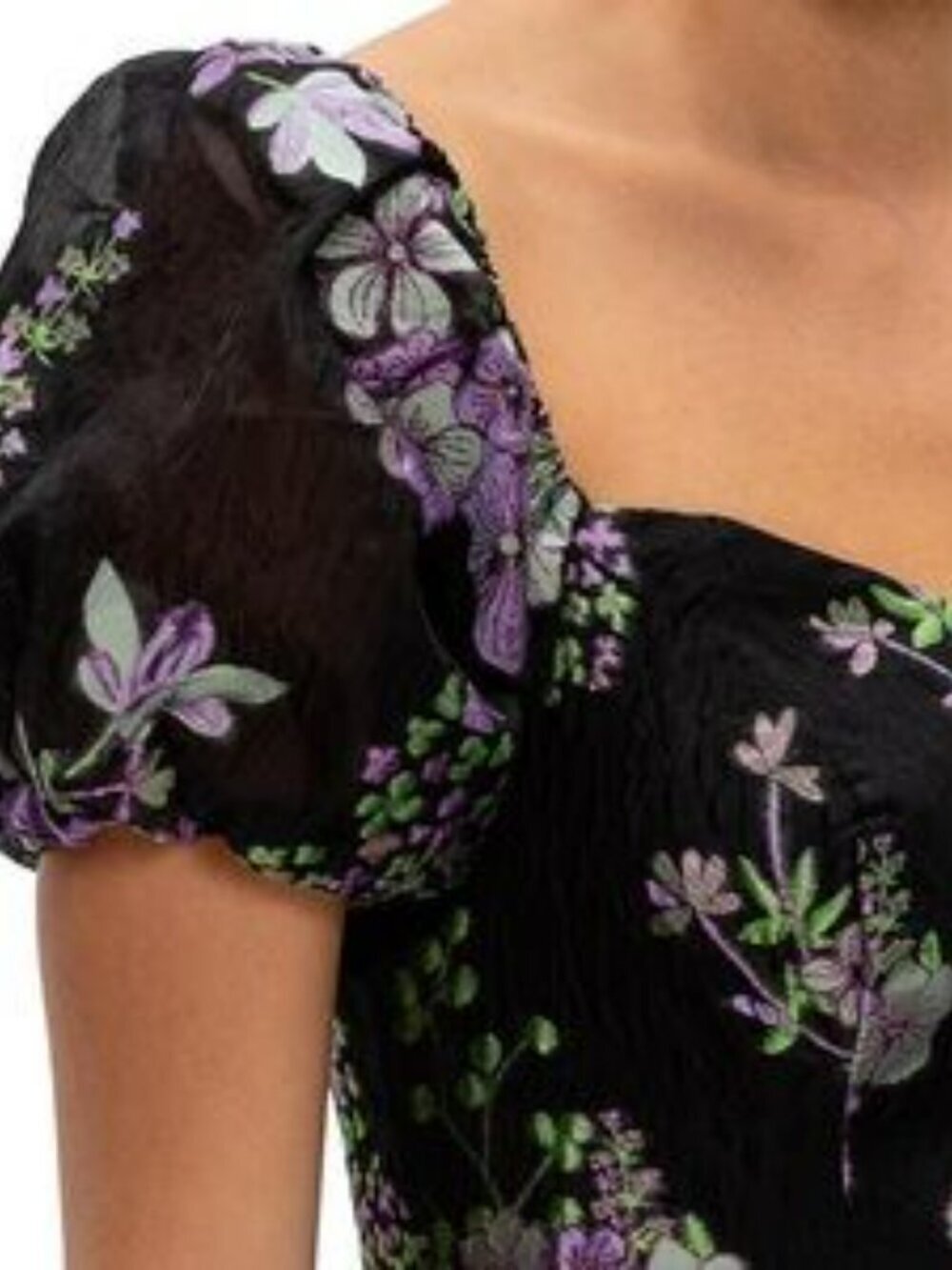 For Love & Lemons Puff Sleeve Floral Mini Dress Black Purple NWT Large - Picture 2 of 8